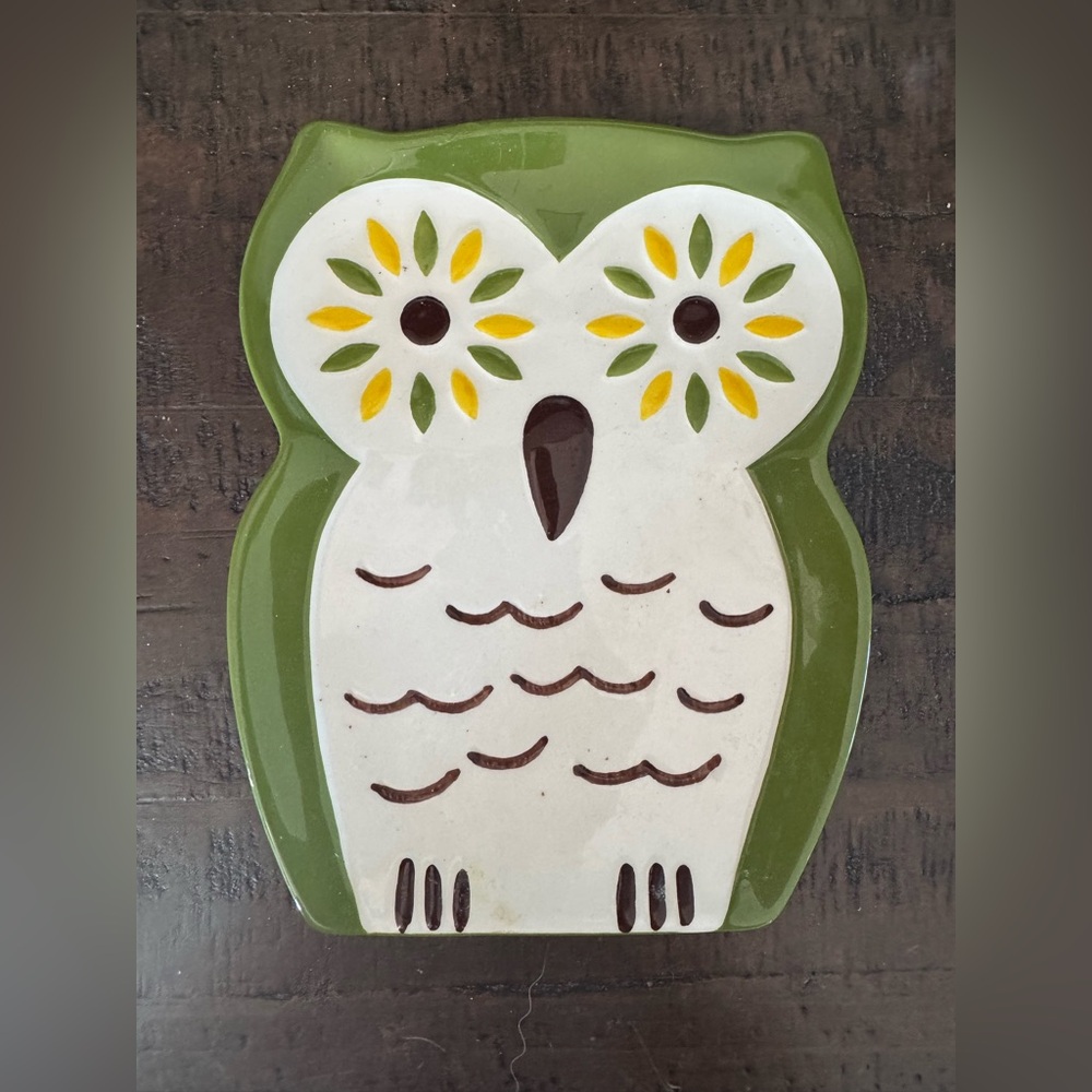 Green and White Owl Small Plate/Spoon Rest